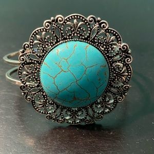 Round turquoise inspired cuff bracelet. Two different styles available.